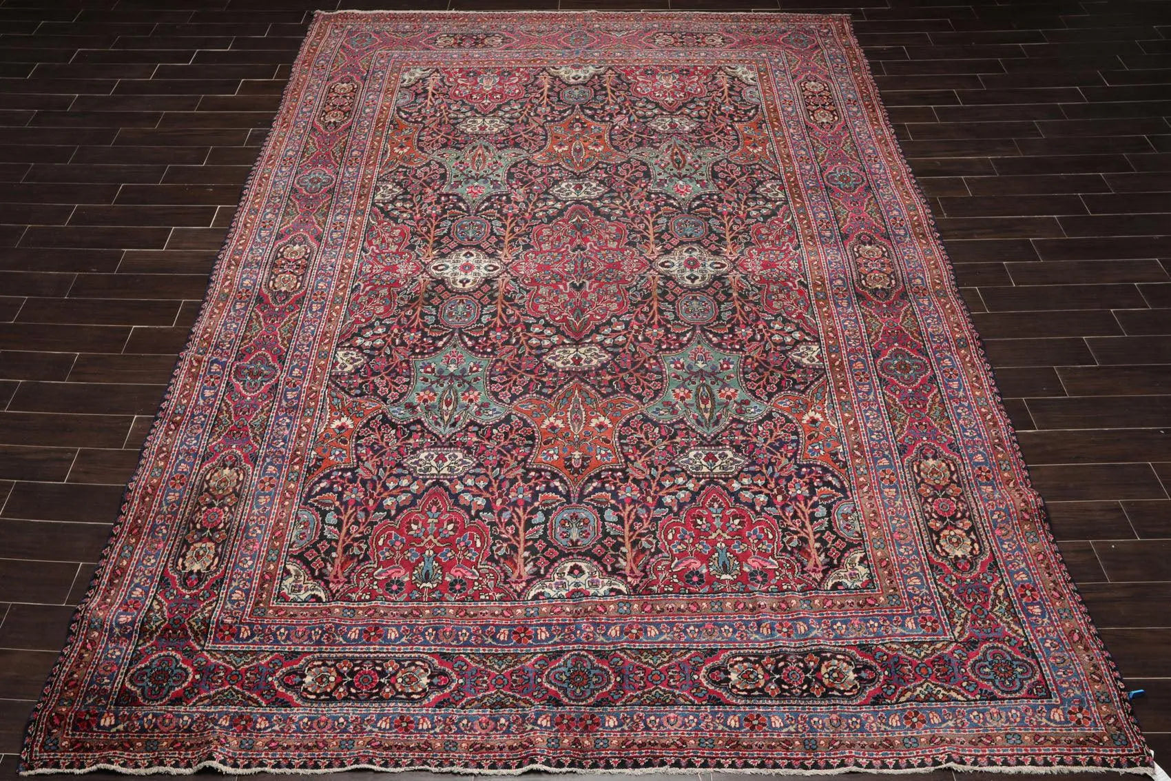 Antique 9'5'' x 13'6'' Hand Knotted 100% Wool Mashaad Traditional Area Rug Navy