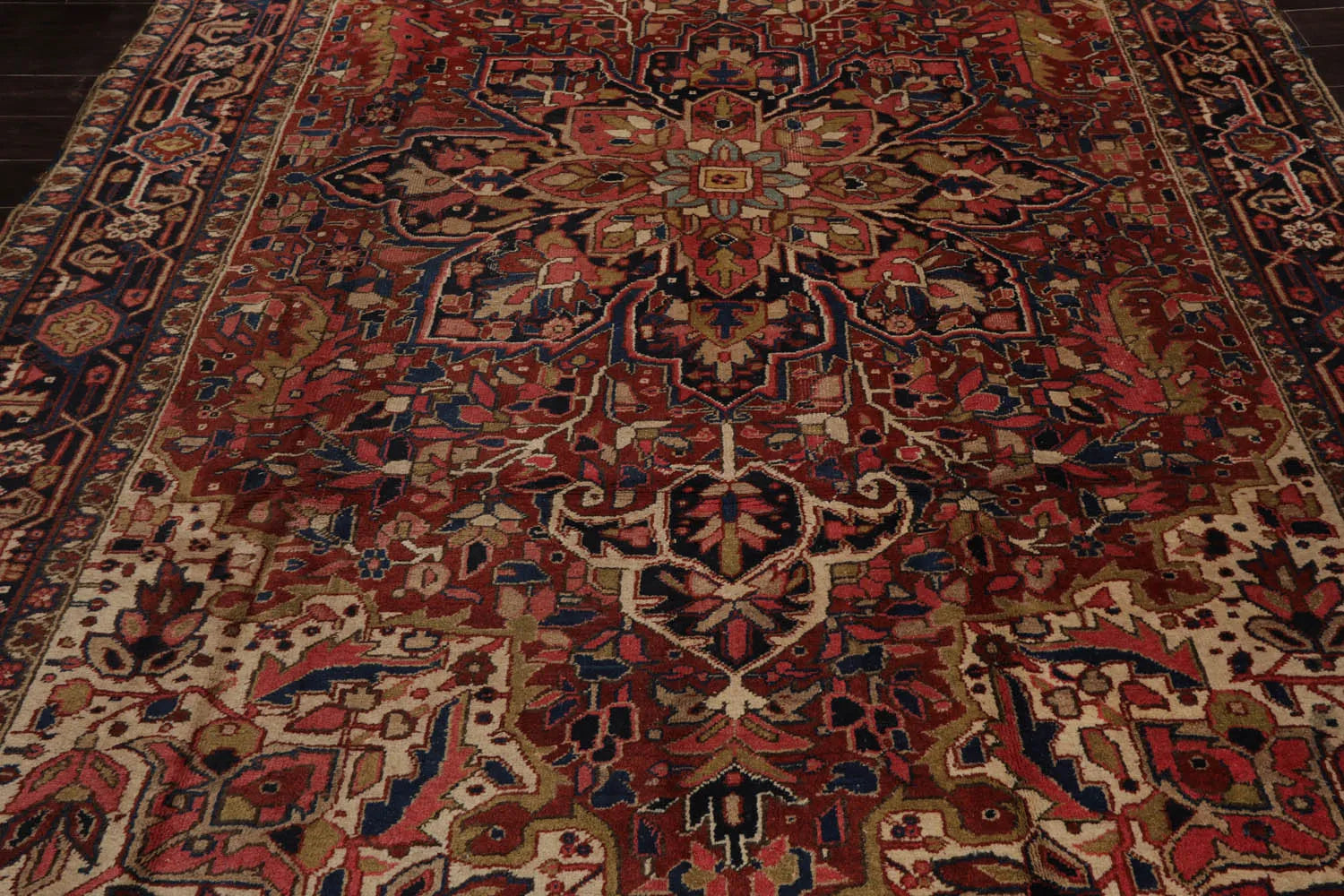 8x10 Rust, Midnight Blue Hand Knotted 100% Wool Heriz Traditional Oriental Area Rug