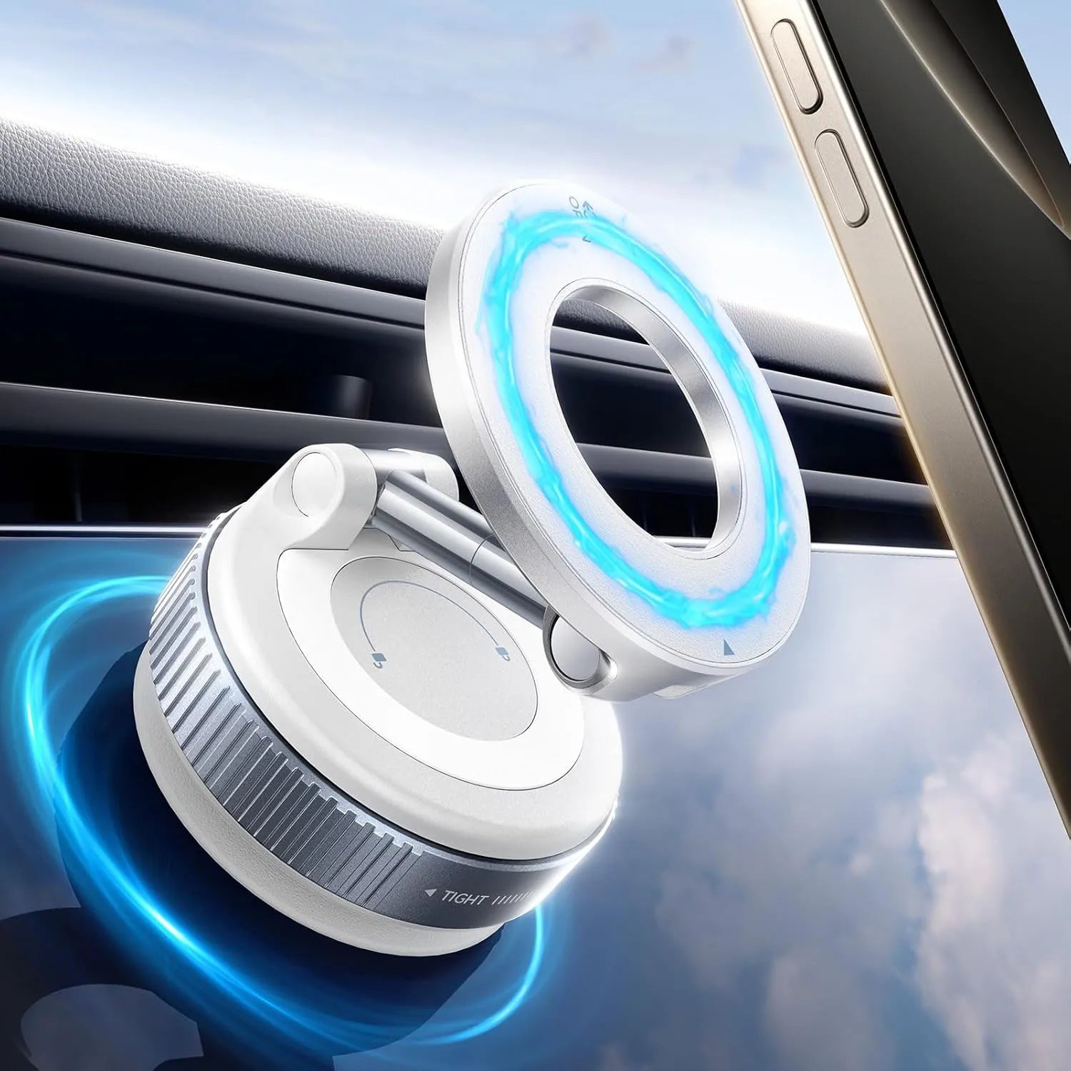 Strong Magnetic Car Phone Holder Foldable Design 360° Adjustable Vacuum Mount for Car/Desk/Bathroom/Universal Use