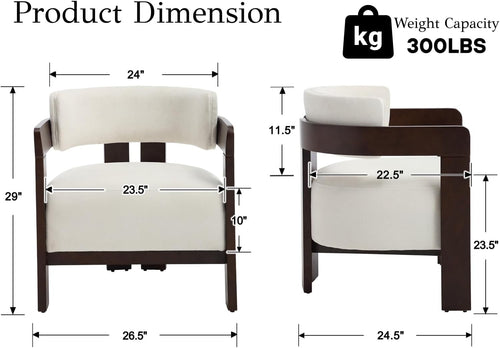 Barrel Accent Chairs White Upholstered Pair Lounge