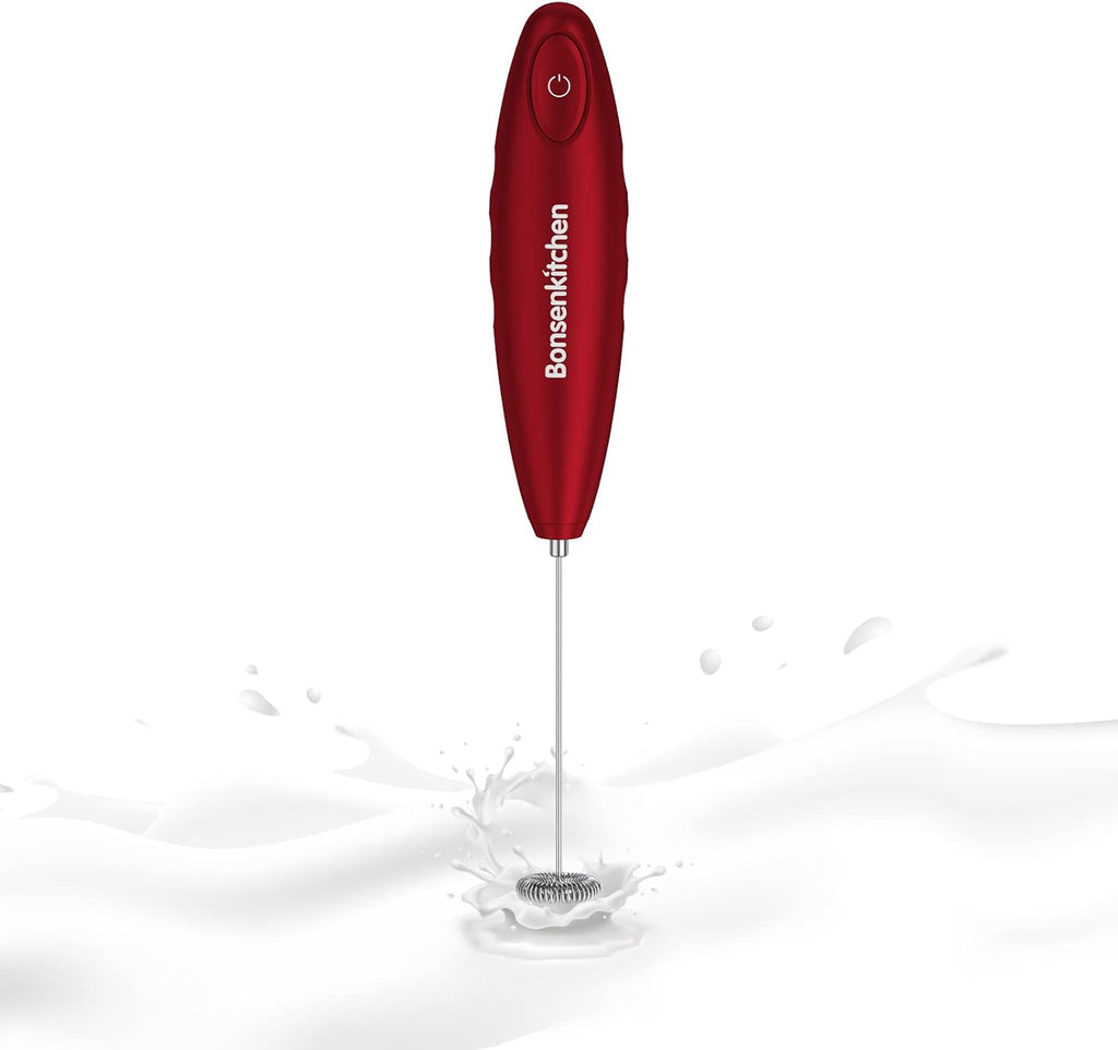 Handheld Milk Frother, Electric Hand Foamer Blender for Drink Mixer, Perfect for Bulletproof Coffee, Matcha, Hot Chocolate, Mini Battery Operated Milk Whisk Frother-Red