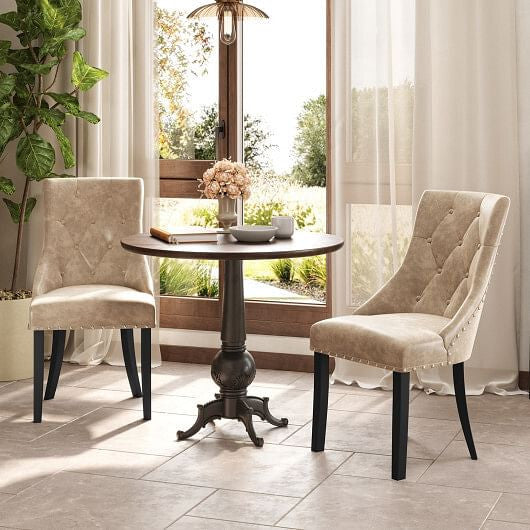 Tufted Wingback Upholstered Dining Chairs Set of 2-Light Brown