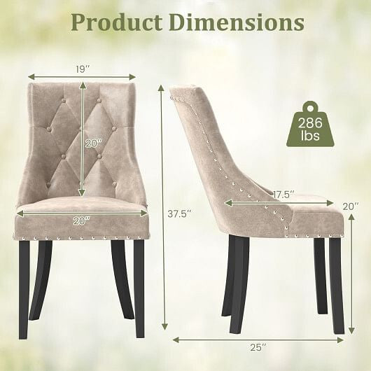 Tufted Wingback Upholstered Dining Chairs Set of 2-Light Brown