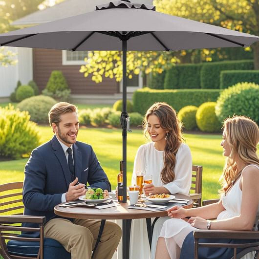 Outdoor Heavy Duty Market Umbrella with Crank Handle and 8 Sturdy Ribs-Beige