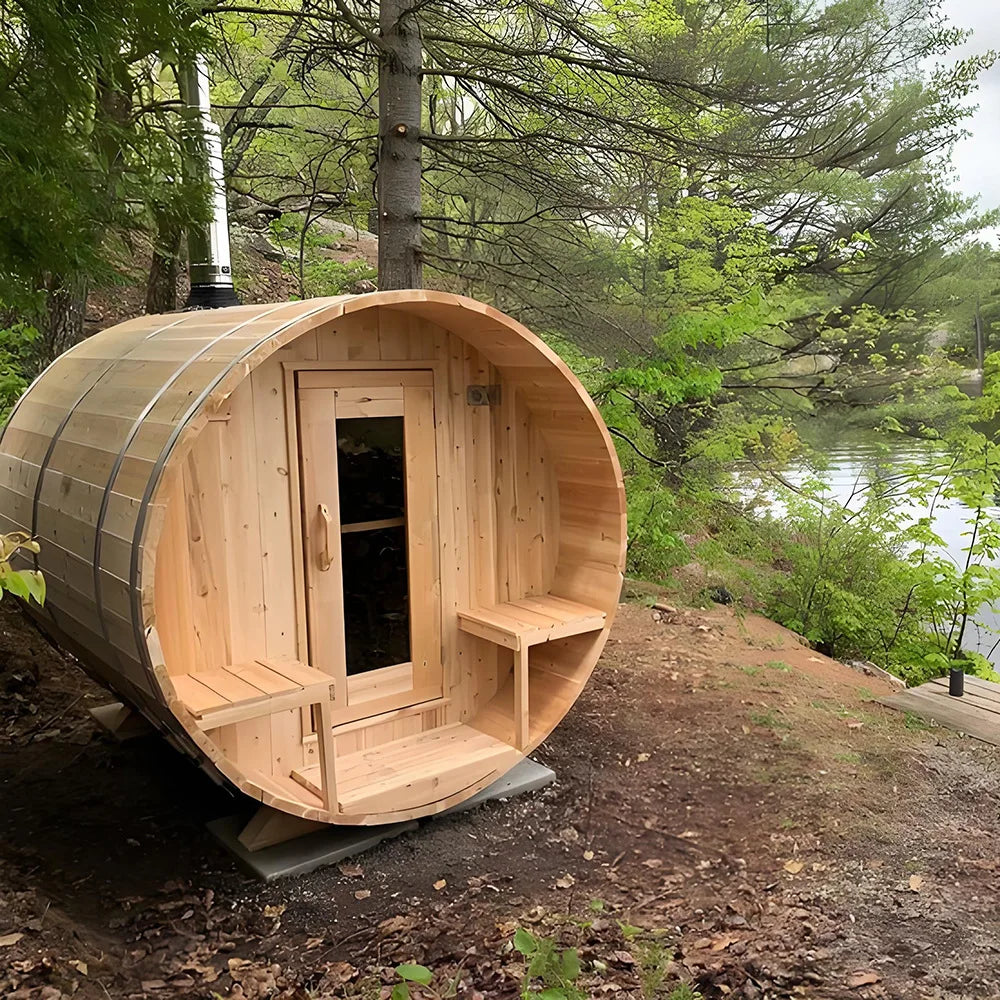 Outdoor Sauna Room 4-10 People Wood Stove Electric Stove Far Dry Steam Function Hemlock Bath Sauna Villa