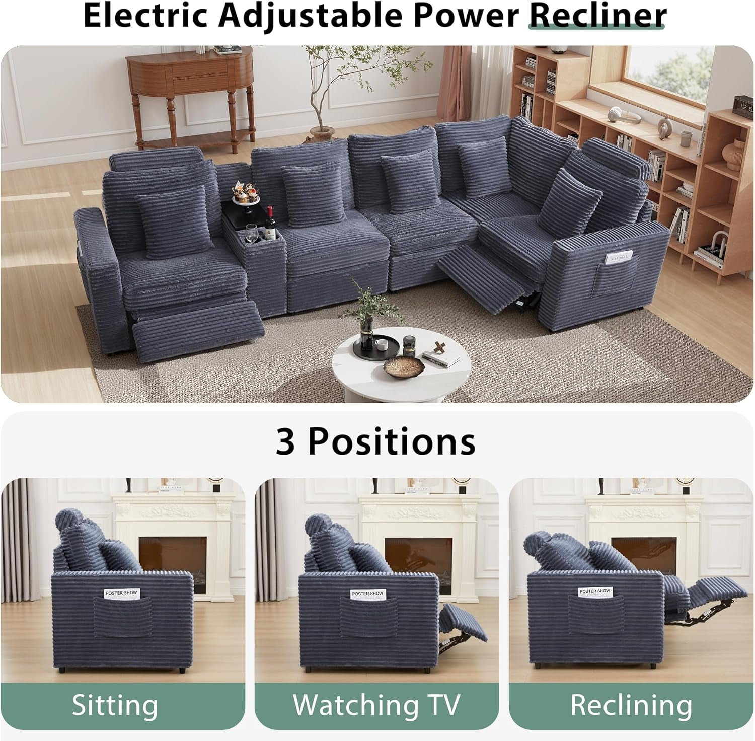 Grey Premium Power Recliner Modular Sectional Sofa