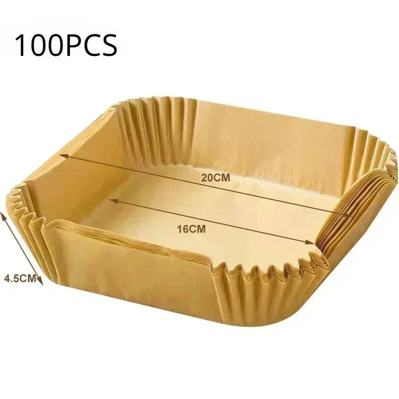50/100PCS Air Fryer Special Paper Tray Household High Temperature Resistant Oil Absorbing Paper Pad Square Baking Paper Kitchen