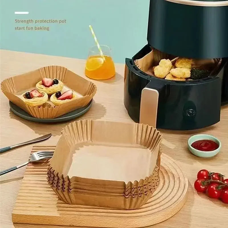 50/100PCS Air Fryer Special Paper Tray Household High Temperature Resistant Oil Absorbing Paper Pad Square Baking Paper Kitchen